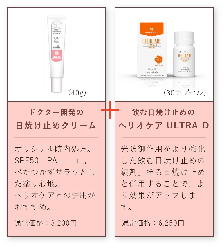 ドクター開発の日焼け止めクリーム+飲む日焼け止めのヘリオケア ULTRA-Dの美白セット